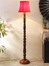 Red Cotton Wooden Floor Lamp
